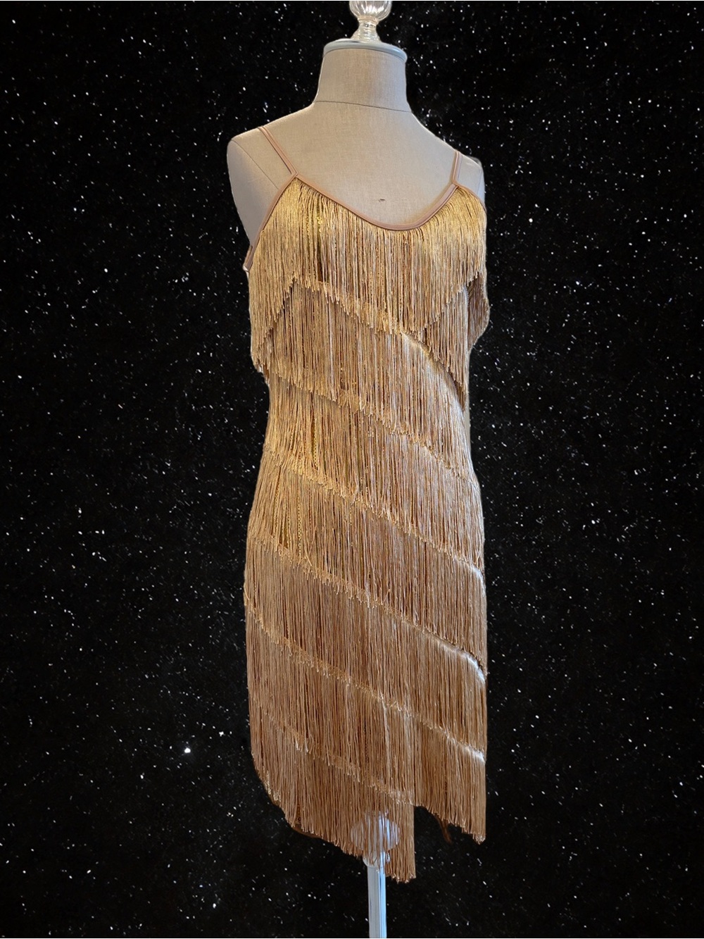 Gold Fringe Slip Dress - Unbranded